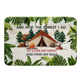 Feelyou Happy Camping Bath Mats for Bathroom 20"x32" Camper Bathroom Rugs for Kids Girls Decor Camper Tent Bath Rugs for Shower Tub Microfiber Botancial Leaf Bathroom Accossories