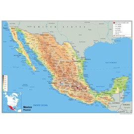 Mexico Physical Map - 16.53 x 23.38 inches - Paper Laminated