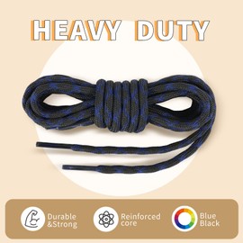 Stepace Round Boot Laces (2 Pairs) 4.5 mm Heavy Duty Thick Replacement Shoelaces for Work,Walking,Hiking,Hunting Blue Black-120