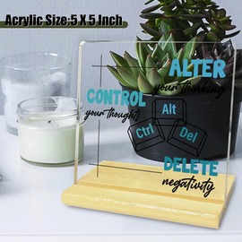 ChillHui Ctrl Alt Del Acrylic Desk Sign (4 x 4 Inches) - Modern, Inspirational Words & Quotes Decor for Office Tabletop