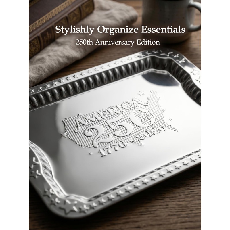 4 Pack America 250th Anniversary 1776-2026 Silver Serving Trays with