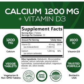 Nature's Peak Calcium 1200mg with Vitamin D3 Supplement for Strong Bones & Muscle Support