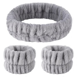 3 Piece Spa Wash Band Set Spa Face Headband Wrist Spa Wash Band Set Soft Skin Care Hair Band Elastic Wrist Sweatband Fluffy Cosmetic Headband for Women Girls Makeup