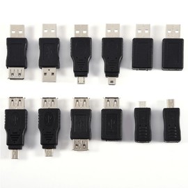 12 PCs USB Adapter, High-Speed USB 2.0 Changer Adapter Kit, USB Male to USB Male/Female/Adapter USB Female Converter Hub Set Black