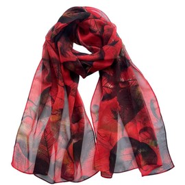 Xyueanlo Scarfs for Women Lightweight Fashion Floral Printed Scarves Neck Scarf Sunscreen Wraps Shawls (Leaves Red Black)