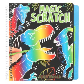 Depesche 12732 Dino World Magic Scratch Book with Cool Dinosaur Motifs for Scratching, Book with Colourful Gradient and Scratch Pen