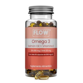OMEGA 3-60 Cápsulas de 1200 Mg c/u - Salmon Oil + Vitamina E - Aceite de Salmón con 120 mg DHA y 180 mg EPA - Suplementos Alimenticios sin Azúcar - Flow Supplements