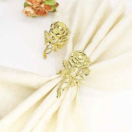 auwiyd 8 PCS Valentine's Day Metal Rose Napkin Rings Gold Rose Napkin Holder for Table Decoration Hollow Out Flower Napkin Western Buckle for Valentine Anniversary Wedding Party Supplies