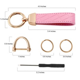 Handlive 2 Pack Leather Keychains, Car Key chains for women men, Key Fob Holder with Keyrings, Anti-Lost D-Ring (White Silver and Pink Gold)