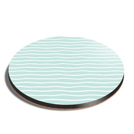 1 x Round Coaster - Aqua Stripe Wave Sea Ocean Nautical Cork Backed MDF Glossy Tea Coffee Accessory #170188
