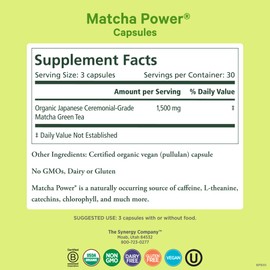 PURE SYNERGY Matcha Power | Organic Matcha Green Tea Capsules | Ceremonial Grade Supplement with EGCG | for Enhanced Energy & Alertness (90 Capsules)
