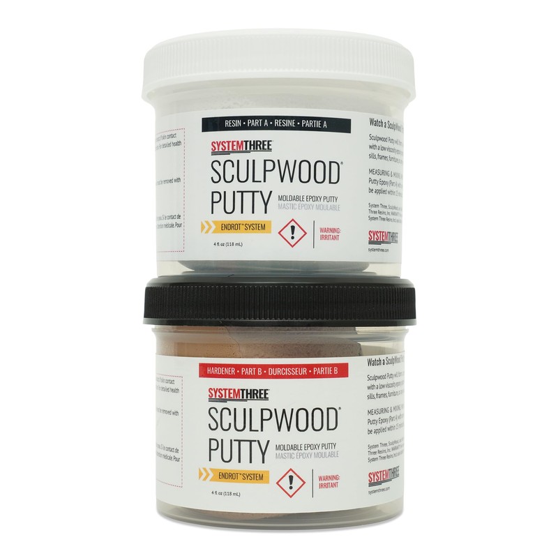System Three SculpWood Putty Epoxy Wood Filler, 8 oz, Brown