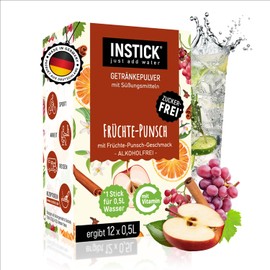 INSTICK Zuckerfreies Instant-Getränk (Früchte-Punsch) - 1 Packung für 12 x 0,5-1 L - Veganes Getränkepulver Kalorienarm & Vitamin C - Instant-Pulver