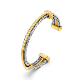 WOWORAMA Twisted Cable Wire Bracelet for Women Men Two Tone Gold Silver Cuff Bracelets Unisex Mixted Metal Cable Bangle Bracelet