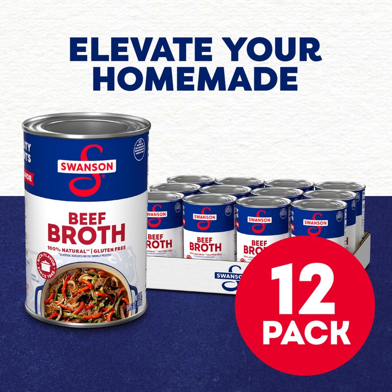 Swanson 100% Natural, Gluten-Free Beef Broth, 14.5 Oz Can (Pack