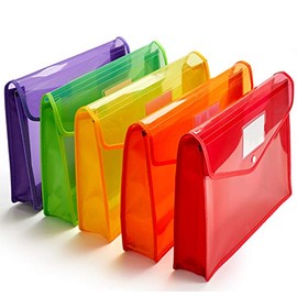 FANWU Plastic File Folder Poly Envelope Expanding File Wallet Document Folder with Snap Button Closure, Legal Size, 5 Pack Large Waterproof Accordion 