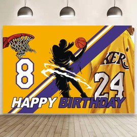 24 Basketball Birthday Party Backdrop,Basketball Party Decoration,Basketball Themed Birthday Banner Shoot Photo Backgrounds Props for Party 5x3ft.