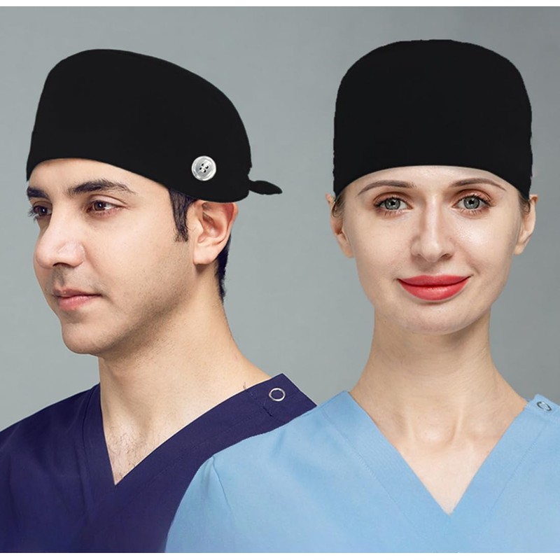 Meichoon Scrub Cap 2PCS Button Work Cap with Elastic Band