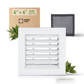 GREEN VENT - Air Return Grille 6x6 (Duct Opening), Decorative Aluminum Air Vent Covers with Pre-Filter, Air Register Vent Covers for Home Ceiling & Wall, AC Vent Cover White, for Return Air Grilles