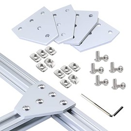 QIJINTRID 4pcs 5-Holes 3030 T Slot Aluminum Extrusion Connector Plates Set,BSilver T Shape Aluminum Profile Connector Outside Joining Plate,with Screws and Wrench for 30s Aluminum Profile Slot 8mm
