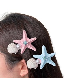 Lilalemon 2pcs Bohemian Star Hair Clips Pins for Women Girls, Artificial Tropical Hawaiian Beach Flower Clip for Seaside Holiday, Wedding Party, Bridal Hair Accessories