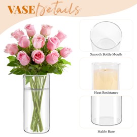 15pcs Glass Cylinder Vase for Centerpieces, 8 Inch Clear Vase Tall Glass Vases for Wedding Table Decor Hurricane Floating Candle Holder Cylinder Vases Bulk for Home Party Decor (8 x 3.35 Inch)