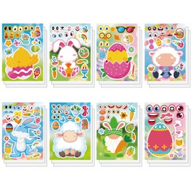 Simpeak 24 Sheets Make a Face Stickers for Kids, Make Your Own DIY Sticker for Boys and Girls, School Teacher Stickers, Make-a-Face Stickers, Game Reward Sticker Party Favors (Easter)