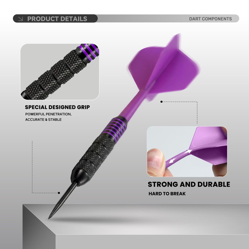 HUANQU 6 Pack Steel Tip Darts,Professional 24 Grams Metal Dart