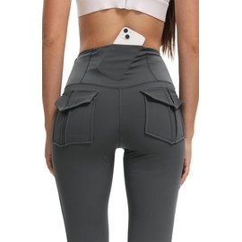 Women's Flare Leggings with Pockets High Waisted Butt Lifting No Front Seam Tummy Control Bootcut Yoga Pants for Women Dark Grey