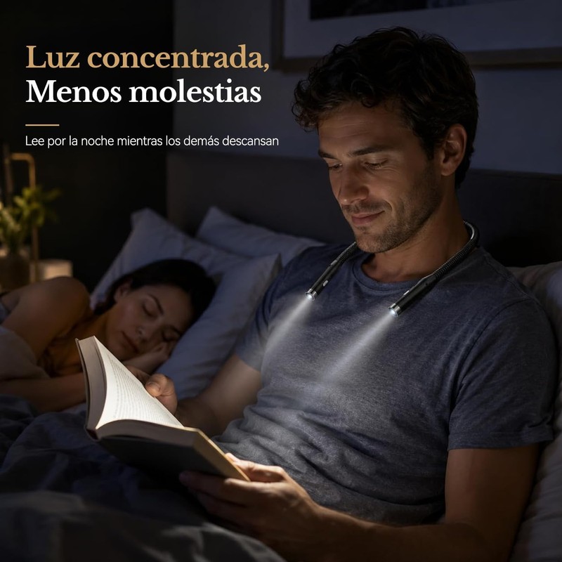 LED Neck Reading Light,Lampara de Lectura Libro,3 Colores,3 Niveles De