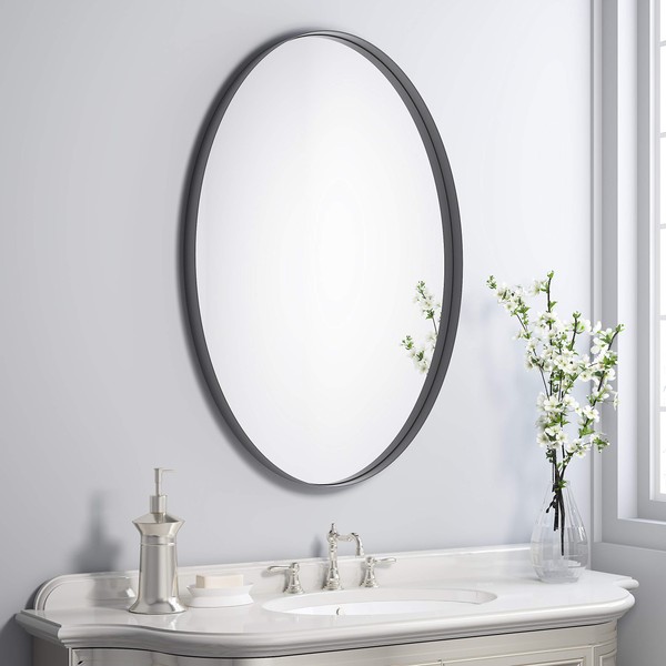 NXHOME Black Oval Mirror for Bathroom, Matte Metal Frame Modern Circle Mirrors, Wall Mounted Entryway Decorative Farmhouse Vanity Mirror 24×36in