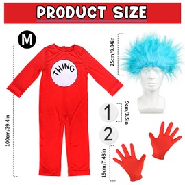 iZoeL Thing 1 and Thing 2 Costume Boys Girls Jumpsuit Thing 1 Thing 2 Wig World Book Day Costumes Kids 2025 Book Wbd Fancy Dress Ideas for Child Thing One Thing Two Costume Kids Dress-Up