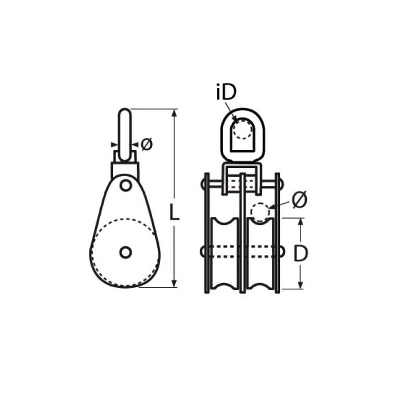 ARBO-INOX Double Block Block Pulley with Swivel and Joint Stainless