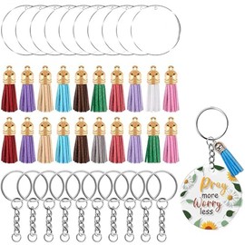 Yolispa Llaveros de Acrílico, 90 Pcs Kit para Hacer Llaveros con 30 Llavero Acrílico en Blanco para Vinilo, 30 Borlas de Llavero a Granel, 30 Anillos de Llavero, para Llaveros y Manualidades de Bricolaje
