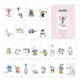 Monolike Buddy Single cards - mix 24 pack, unique and cute 24 animal Single cards