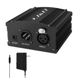J&D 48V Phantom Power Supply, 1-Channel Design with Adapter, Compatible with Any Condenser Microphones, Ideal for Professional Music Recording and Studio Use, Black