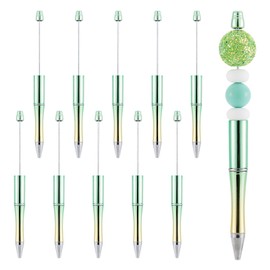 Cheriswelry 10pcs Black Ink Beaded Pen Bulk Plastic Beadable Pens Press Ball Point Pens 146x11.5 mm for Students Office School Supplies DIY Pen Decoration Green Yellow