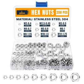 250 PCS Metric Hex Nuts Assortment – Stainless Steel 304 Hardware Nuts Set (M2 to M12) – Metric Nut Assortment in Reusable Box