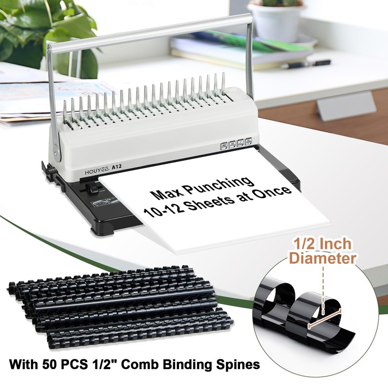 HOUYEE Manual Comb Binding Machine,19 Holes, 450 Sheets,Paper Punch Comb