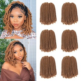 Xtrend 6 Packs 90strands Honey Blonde Spring Twist Crochet Hair 8 Inch Synthetic Braiding Hair Extensions Crochet Braids Hair for Butterfly Locs Low Temperature Fiber 15 Strands (8Inch,27#)