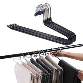 PJJXMY Pants Slack Trousers Hangers, Space Saving Slim Strong and Durable Anti-Rust Chrome Metal Hangers, Open Ended Design for Easy-Slide Pant, Jeans, Skirt, Slacks Etc (Black, Pack of 30)