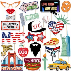 NYC Cityscape Photo Booth Props, 24 pcs New York City Theme Photo Booth Props for New York Birthday Party Decoration American Theme Party Decoration
