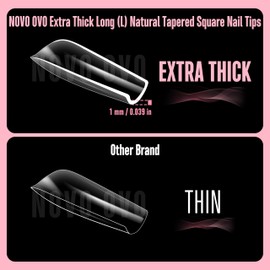 NOVO OVO L Natural Thick Square Nail Tips for Flat Nails, Extra Thick Long False Nails Press on, Full Cover Soft Gel Extension Fake Nail for Acrylic kit, Clear X 15 Sizes 450pcs