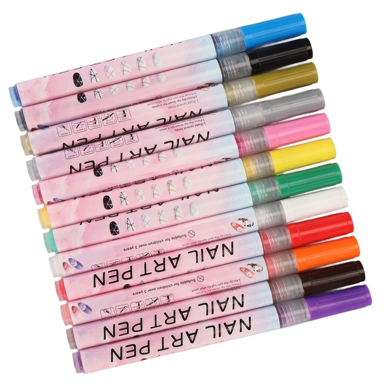 12Pcs 3D Nail Polish Pens 0.5mm Tip Bright Colors Easy