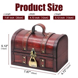 Forbabe Wooden Treasure Chest with Lock, Children's Birthday Treasure Chest with Lid, Treasure Chest with Combination Lock, Wooden Treasure Chest with Lid (20 x 13 x 12, with Handle)