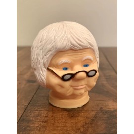Unbranded Vintage Craft Supplies Old Woman Glasses Doll Head Grandma Blue Eyes Dimples New