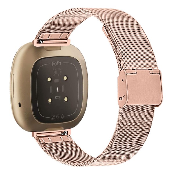 Compatible with Fitbit Versa 4/Sense 2 Bands for Men Women, Stainless Steel Mesh Metal Replacement Wristband for Fitbit Versa 4/Sense 2 Smart Watch (Rose Gold)