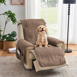 Pamhaven Toffee Quilted Recliner Covers, Waterproof Recliner Chair Covers, Lazy Boy Chair Covers, Pet Friendly Recliner Slipcover for Dogs Cats, Washable Furniture Protector (Recliner 22", Raw Umber)