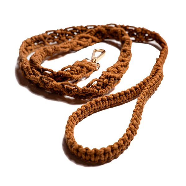 Handmade Macramé Caramel Dog Leash Adjustable Durable Dual Hooks for