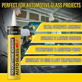 Polyurethane Windshield Sealant, High Bond Strength Windshield Adhesive Black with Fast Curing Formula, Easy Apply Windshield Sealant Compound Kit Includes Gloves and Tip, for Vehicle & RV